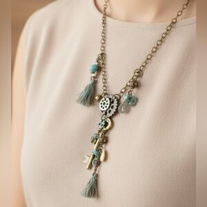 Women’s Antique Cooper/Bronze Pendant Necklace with Tassel, Misc. Charms‎ NEW